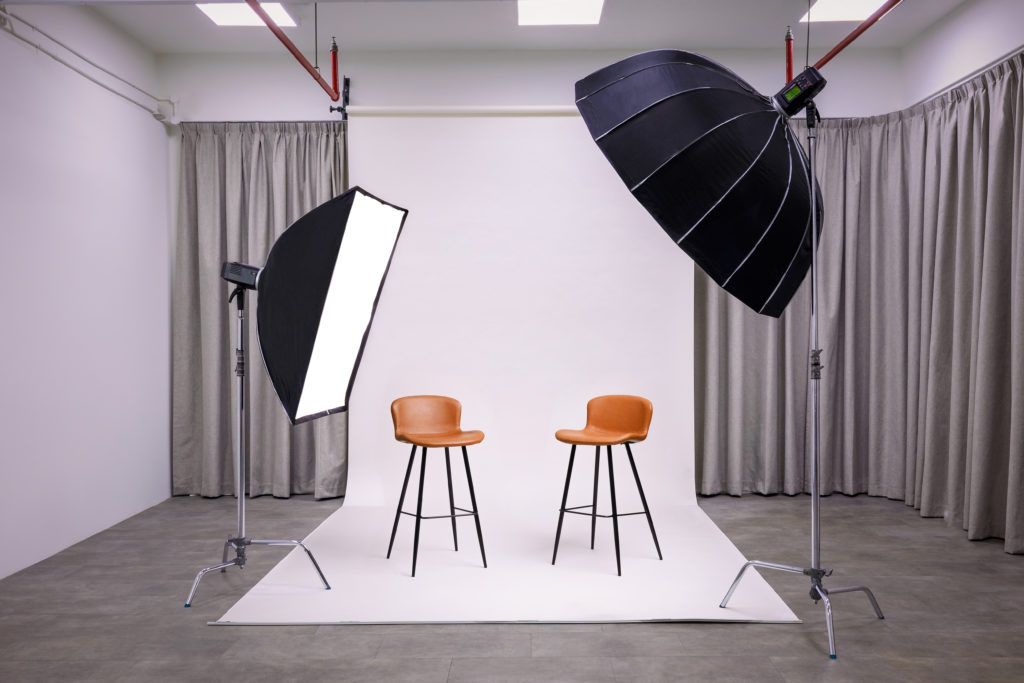 Versatile photography studio with furniture and photo backdrop