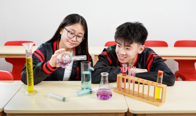 Mavis Tutorial Centre during chemistry with eyewear.